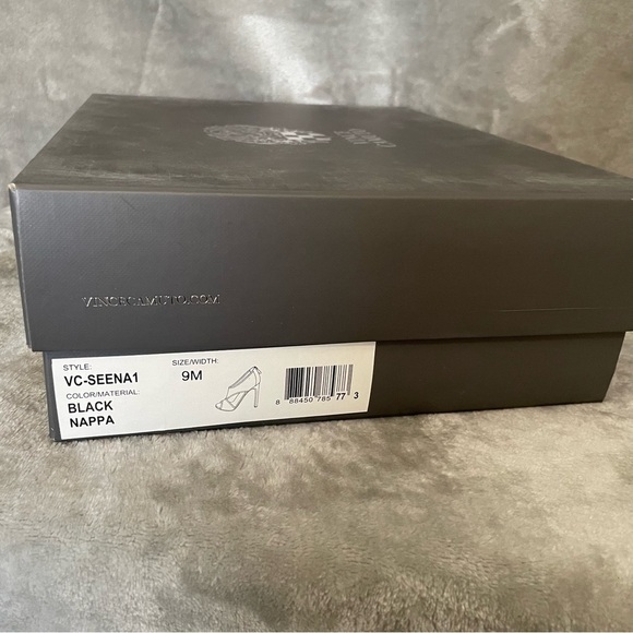 Vince Camuto Seena1 Black Nappa Open Toe Leather Bootie Heels Zip Back Sz 9 - Picture 9 of 10